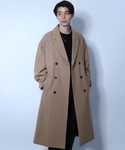 古典 チェスターコート ジャケット アウターcasheepウールダブルビッグコート Hare