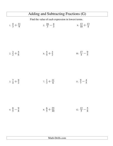  adding and subtracting fractions 7 worksheet for 4th 5th grade