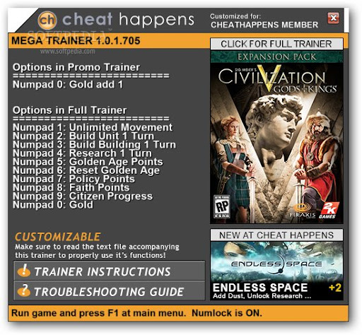 Civilization V: Gods and Kings +1 Trainer