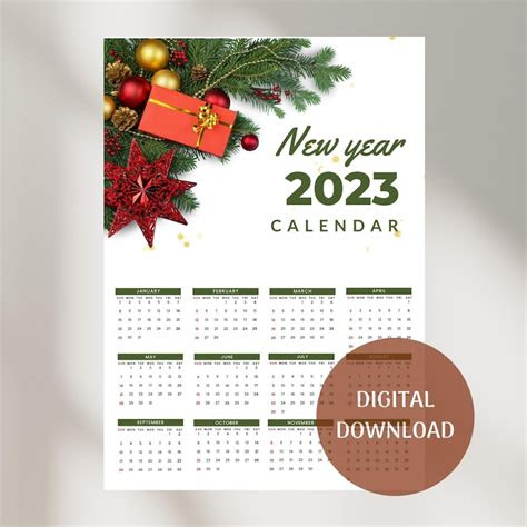  2023 yearly calendar a3 printable calendar year calendar etsy