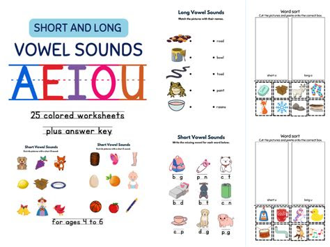  short and long vowel sounds aeiou worksheets for preschool kinder to