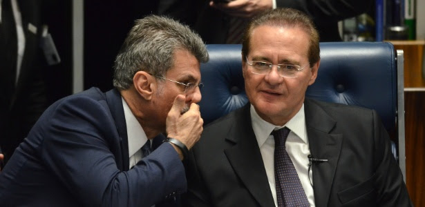 Os senadores Romero Jucá (à esq.) e Renan Calheiros