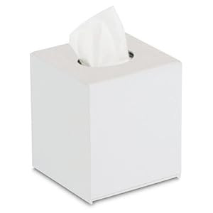 TrippNT 50995 Wall Mountable Cube Kleenex Box Holder with Tape, 5" Width x 6" Height x 5" Depth, White