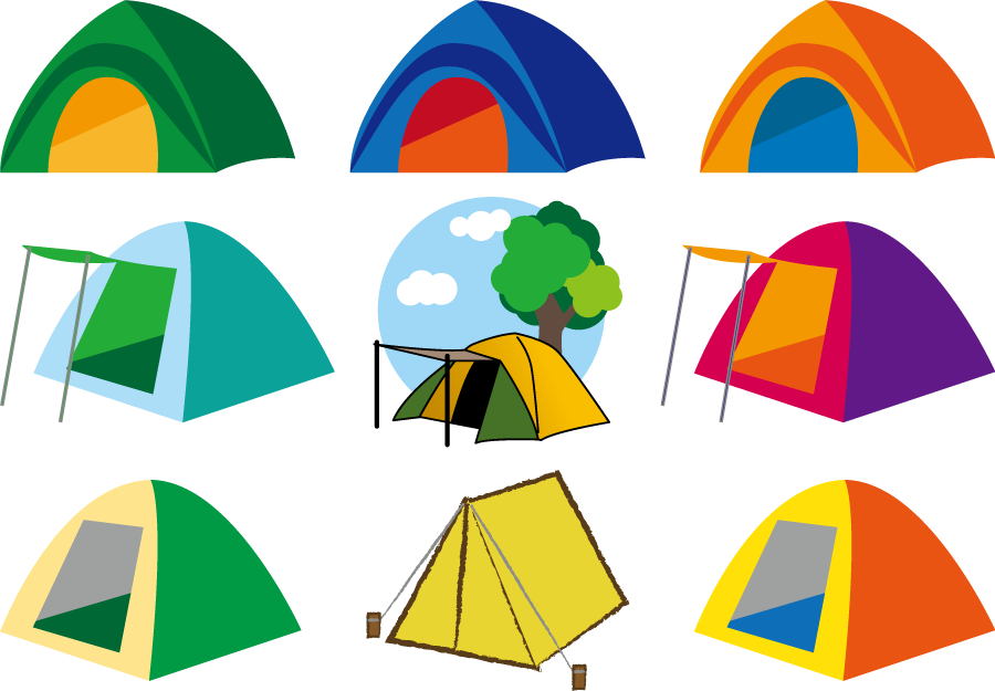 フリーイラスト 9種類のキャンプ用のテントのセットでアハ体験 Gahag 著作権フリー写真 イラスト素材集