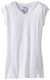 Derek Heart Girl 7-16 Basic V-Neck Tee with Printed Label and Hair Tie Bracelet, Optic White, Medium