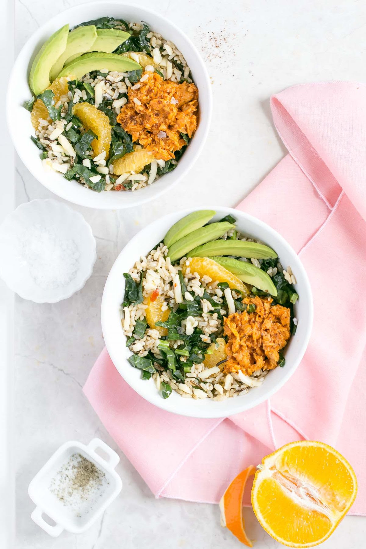 Brown Rice Bowl with Salmon, Orange and Avocado