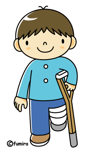 子供の怪我・松葉杖をついた男の子のイラスト（カラー） 
