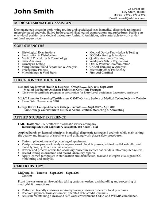 Medical Laboratory Assistant Resume Template