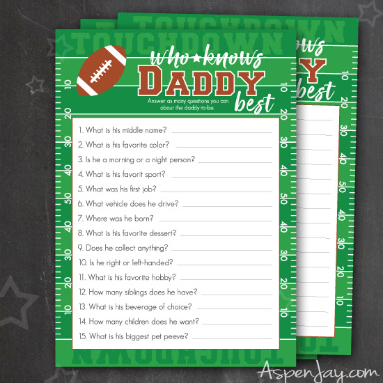 Football Baby Shower Game Who Knows Daddy Best Aspen Jay