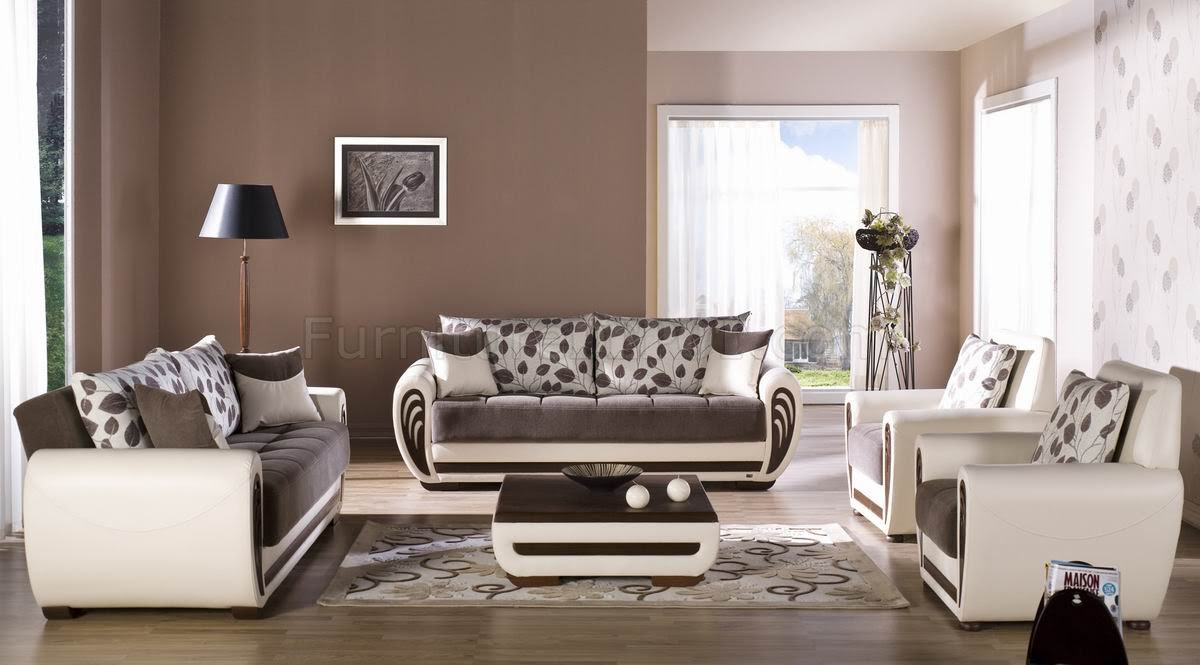 Marina Sofa & Loveseat Set in Dark Brown Fabric White Vinyl by Sunset