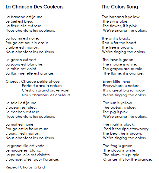 La Chanson Des Couleurs The Color Song Songs For Teaching