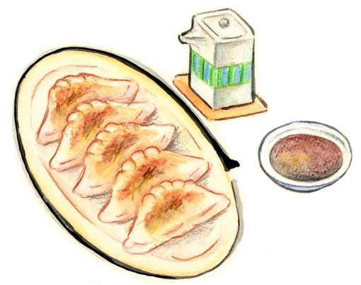 絵手紙風 餃子 ぎょうざ ギョウザ 焼き餃子 点心 中華料理 のイラスト 会社で使う 無料ビジネス素材
