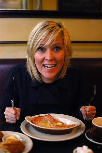 sharon, ready to attack her breakfast