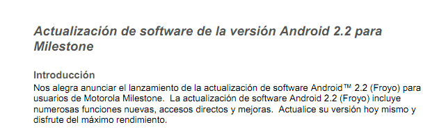 milestone froyo españa Motorola España lanza Froyo para el Motorola Milestone