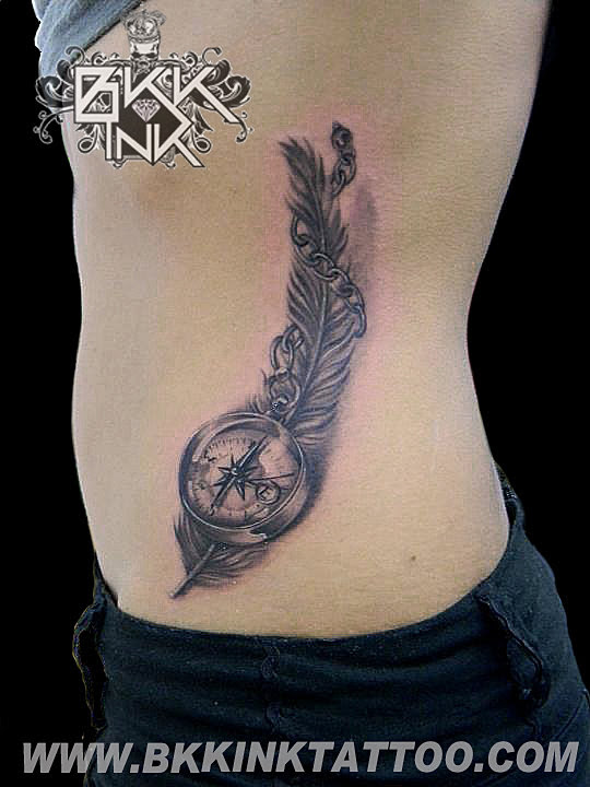  INK TATTOO STUDIO | Khaosan Road, Bangkok | compass and feather tattoo