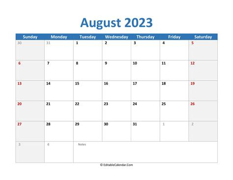  august 2023 printable calendar with holidays