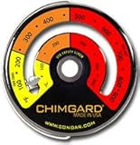 EXCITING EASY TO READ GRAPHICS. ChimGard® Energy Meter (3-4) Woodstove Thermometer. Durable genuine porcelain enamel with yellow and orange zones clearly indicated on brown case -- shows safe flue temperatures at a glance. CALIBRATED FOR FLUEPIPES