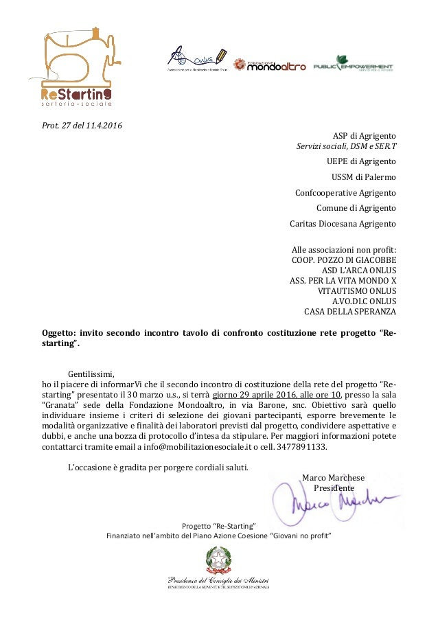 Lettera invito secondo incontro