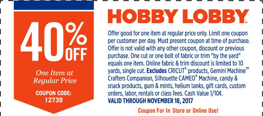 Hobby Lobby: 40% off One Regular Price Item (in store or ...