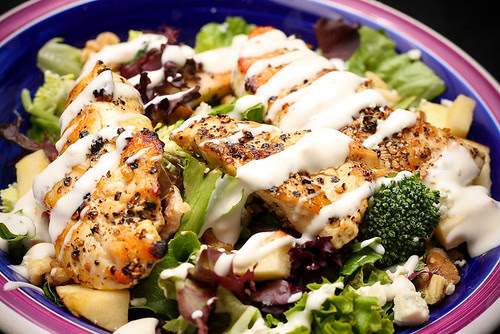 Grilled Chicken, Apples, Walnuts, Crumbled Bleu Cheese, Brocolli