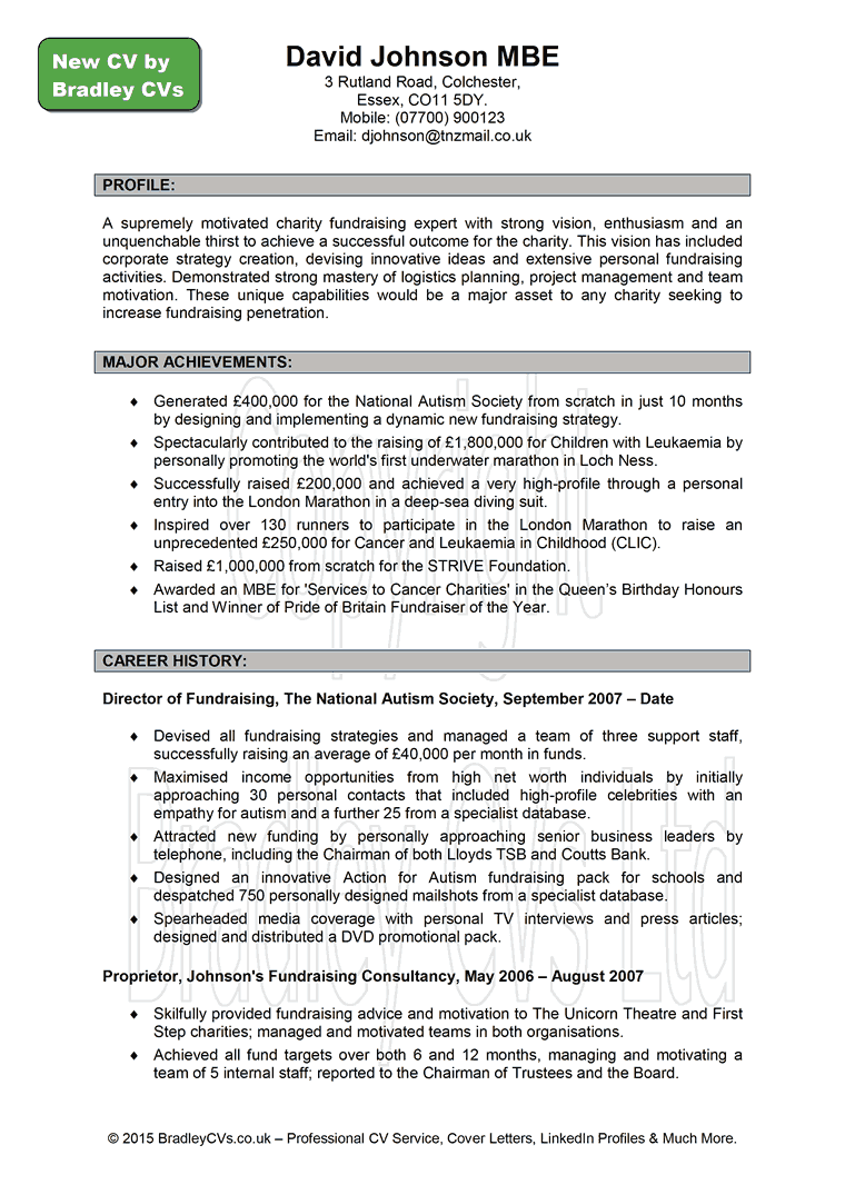 Sample Cv Uk CV Examples Page 1