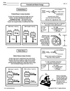Potential and Kinetic Energy Worksheet for 9th - 12th Grade ...