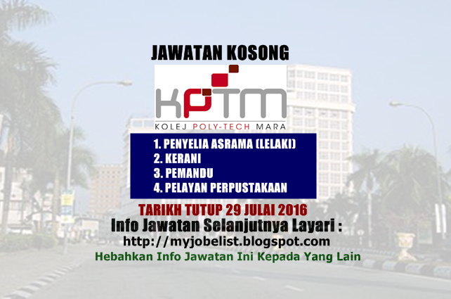 jawatan kosong di kptm julai 2016