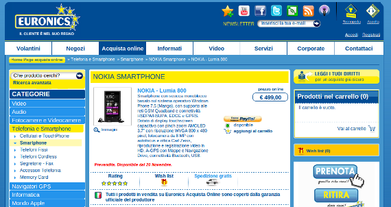 Immagini relative a nokia lumia 800 prezzo euronics