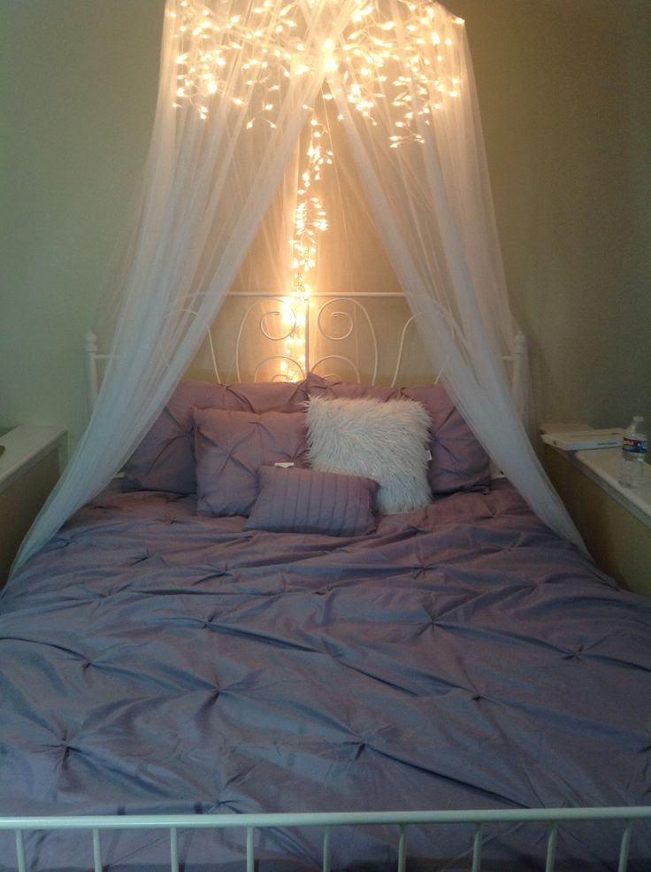 DIY Bed Canopy. Icicle lights and a $10 canopy from craigslist! | Dorm ...