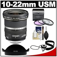 Canon EF-S 10-22mm f/3.5-4.5 USM Ultra Wide Angle Zoom Lens with 3 UV/FLD/CPL Filters + Lens Hood + Accessory Kit for EOS 60D, 7D,