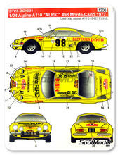 Calcas 1/24 Studio27 - Renault Alpine A110 Batteries Dinin - Nº 98 - JL Aric + C. Nahon - Rally de Montecarlo 1977 para kit de tamiya TAM24278