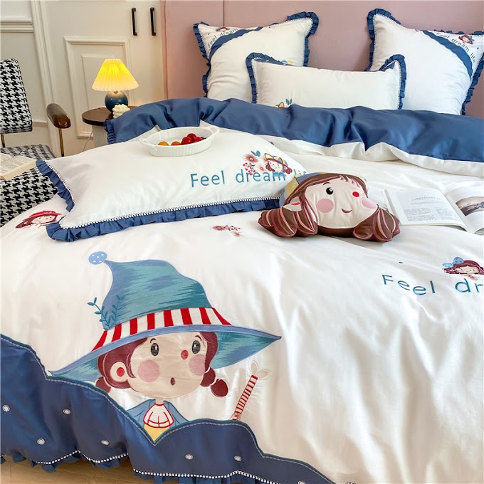[Promo] 4-7Pcs Cartoon Comforter Bedding Sets Printed Duvet Cover 240x220 Embroidery Cotton Quilts Home Pillowcase