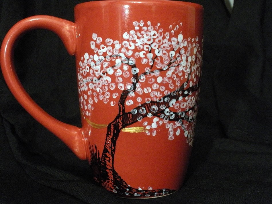 Hand Painted Mug - White leaf Tree. From Artisvast
