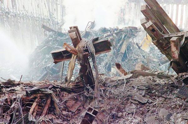 A cross formed from the Sept. 11 wreckage at Ground Zero in New York City