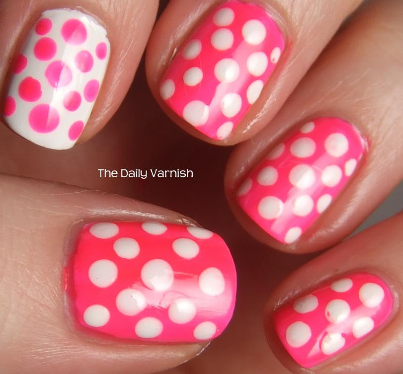 dragon fruit nail art neon polka dots polka dot nail