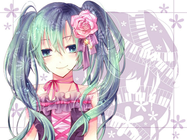 初音ミク バラの花とミクの美しいイラスト画像 ボカロ壁紙
