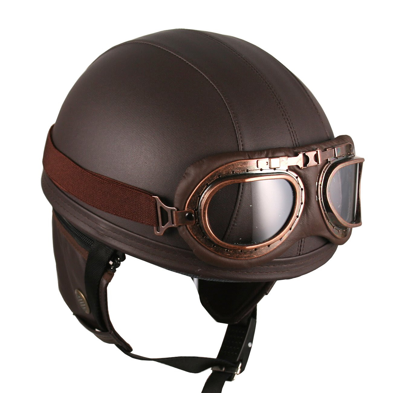 Leather Goggles German Vintage Style Half 1/2 Helmet Motorcycle Biker