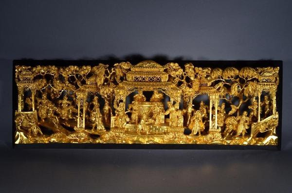 Lot 604: Exceptional Chinese Gilt Gold (3-5 oz) Wood Plaque (Estimate: $2,000-4,000)
