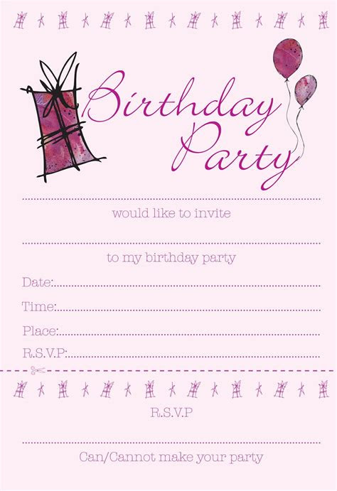 Open the pdf file of these free printable birthday invitations from hostess with the mostess and you can add your party details before printing . free birthday party invitations for girl free printable birthday