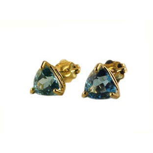 Blue topaz trillion earrings, 14k gold jewelry