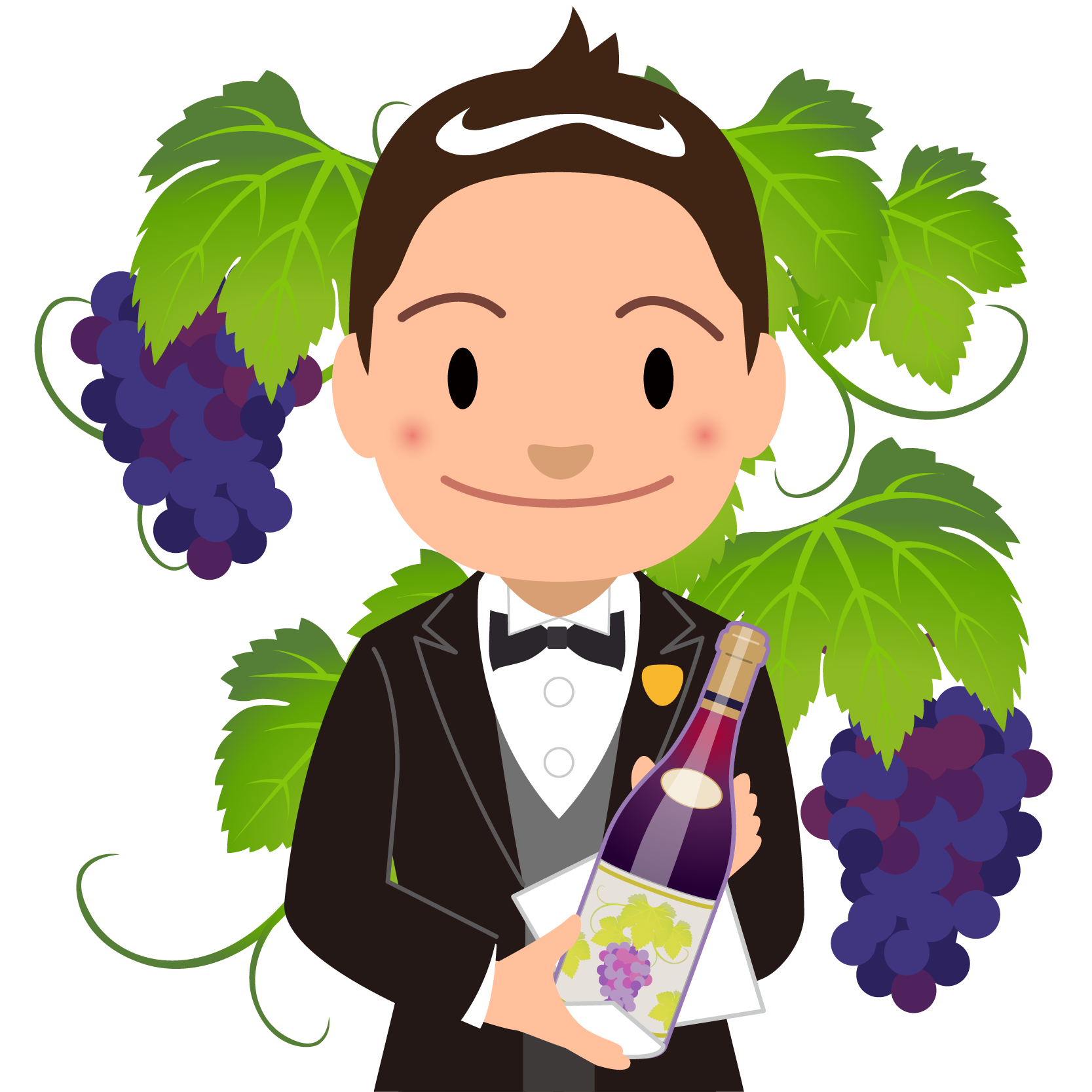 商用フリーイラスト無料 11月 ボジョレーヌーボー ワイン 赤 Beaujolais Nouveau ワイン 男性ソムリエ02バストアップ ぶどう 商用ok フリー素材集 ナイスなイラスト