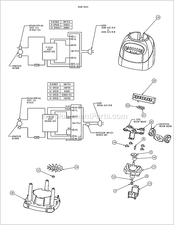 Oster 6630 Parts List and Diagram : eReplacementParts.com