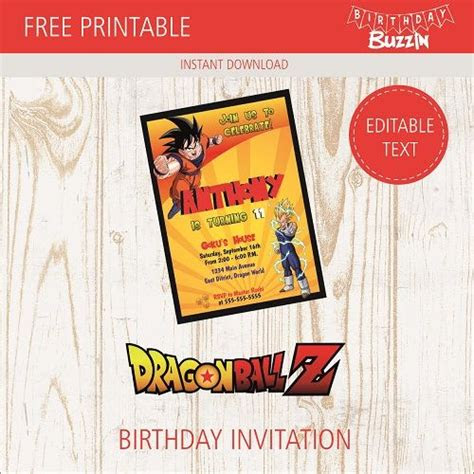  free printable dragon ball z birthday party invitations birthday