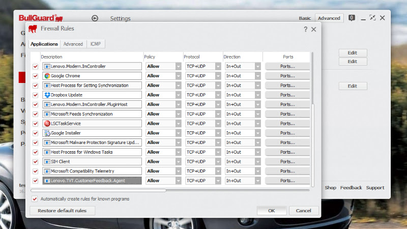 Bullguard Internet Security 2016 firewall rules