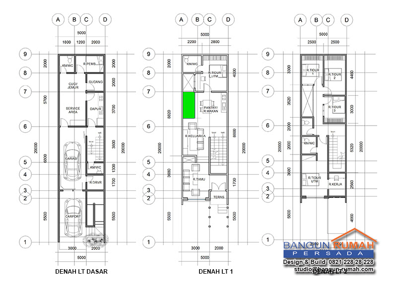 Desain Rumah 5 x 20 Minimalis  Tropis 3 Lantai Desain 
