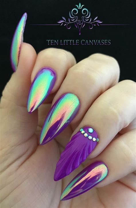 beautiful long acrylic chrome nails  nails nails