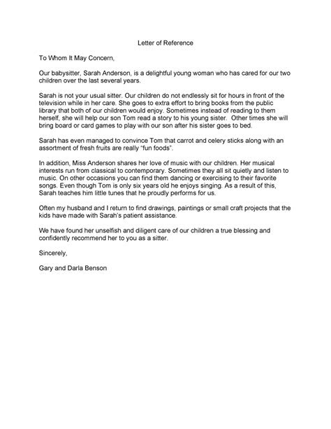 Babysitting Reference Letter Template Change Request Management