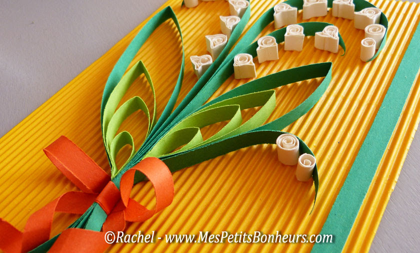 quilling brin de muguet sur carton ondulé