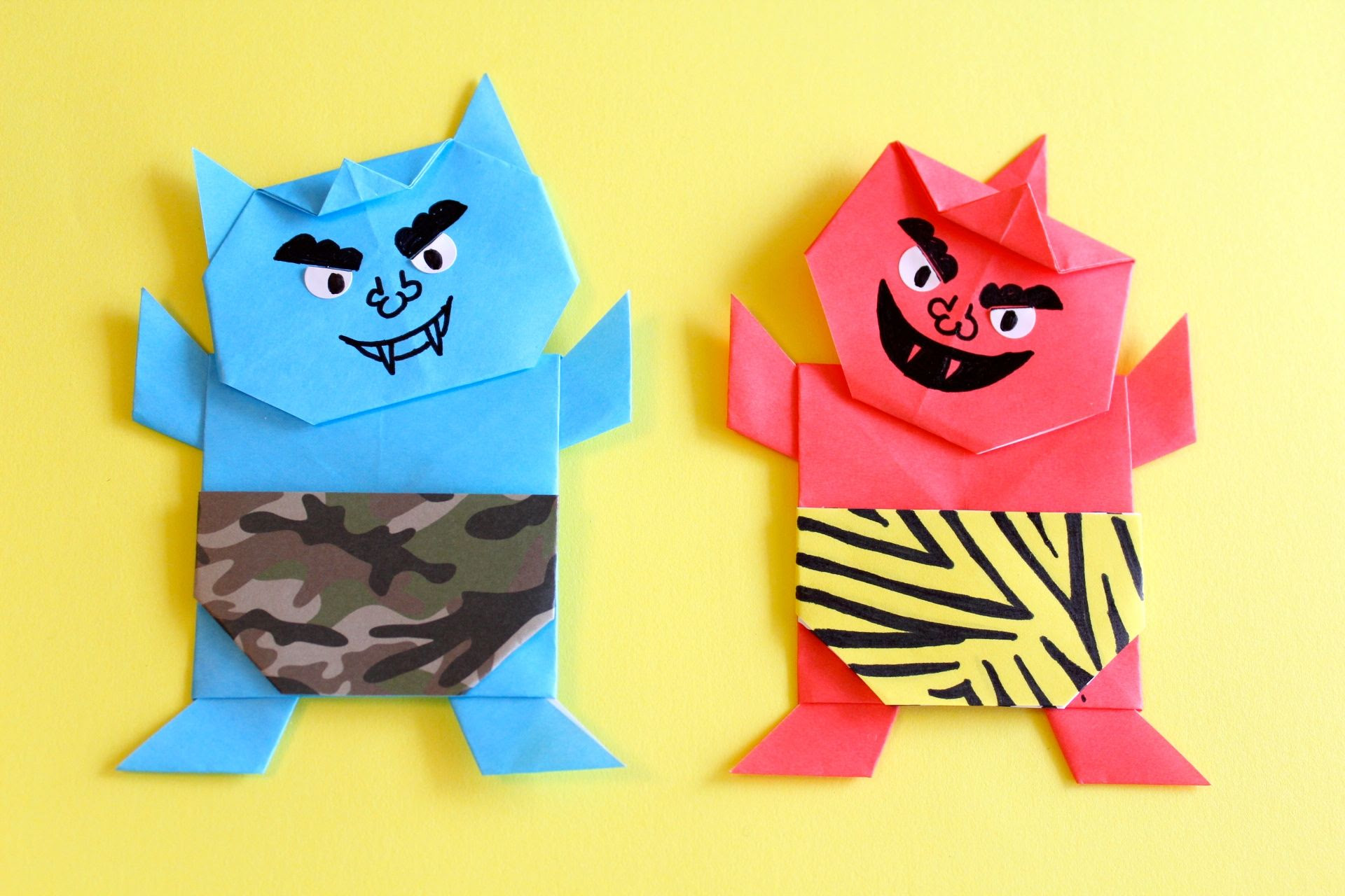 折り紙で鬼の折り方 ツノ1本と2本 オニの体を手作りしよう