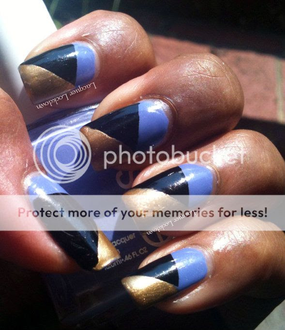 Lacquer Lockdown - Essie, Yogaga collection, Boxer Shorts, colorblock nails, nail art, scotch tape mani, Orly Liquid Vinyl, Orly Gold Rush